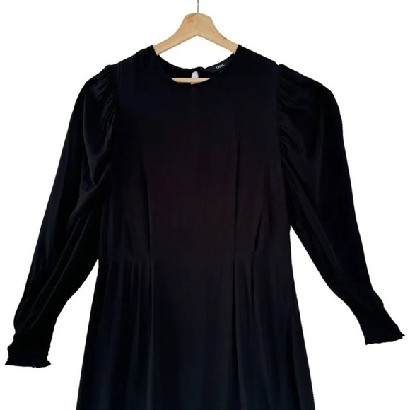 next Black Long Puff Ballon Sleeve Elastic Smocked Cuff Midi Dress Plus Size 14 - Picture 3 of 12